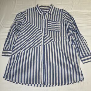 STUDIO 1886 Blue White Striped Collared Button Down Tunic Shirt Sz L Blouse EUC